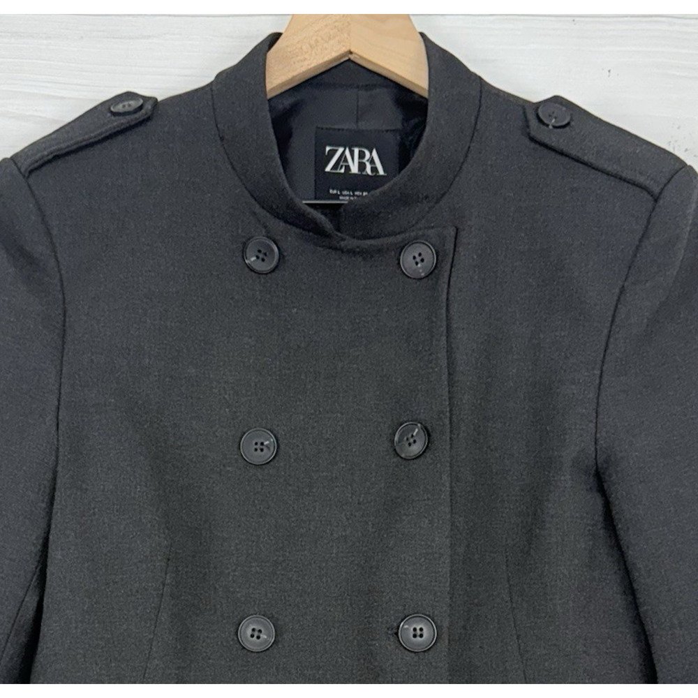 Zara Fitted Blazer Jacket with Tabs Medium Dark‎ Gray Academia Double Breasted - Picture 5 of 16
